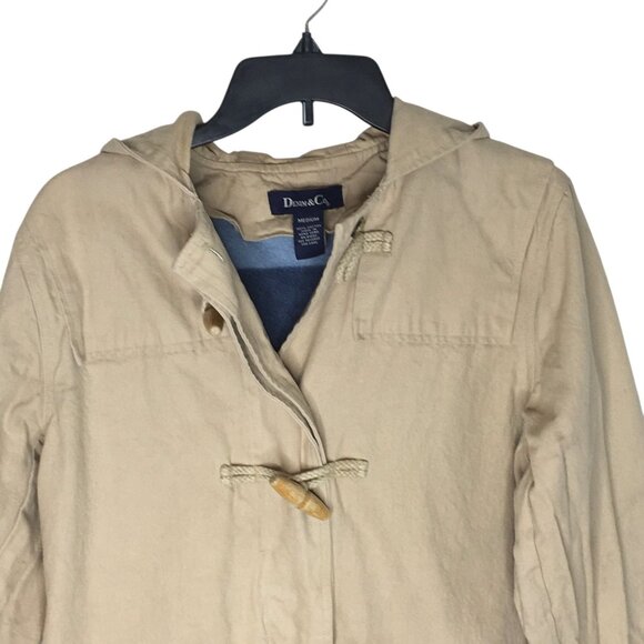 Denim & Co Chore Barn Jacket Medium Beige Hood Toggle Duffle Coat Fleece Lined - Picture 15 of 16